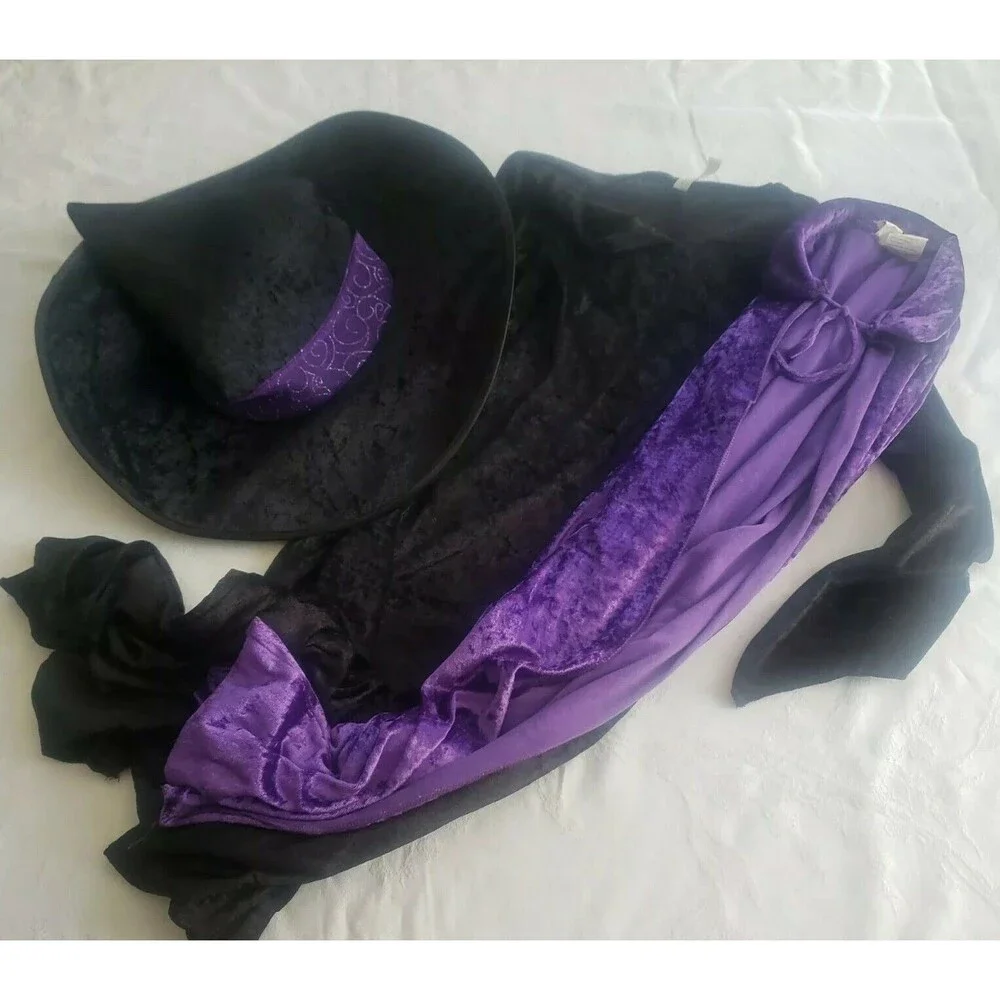 Witch Costume Velvet Purple Black Dress Cape Hat Child Standard Halloween